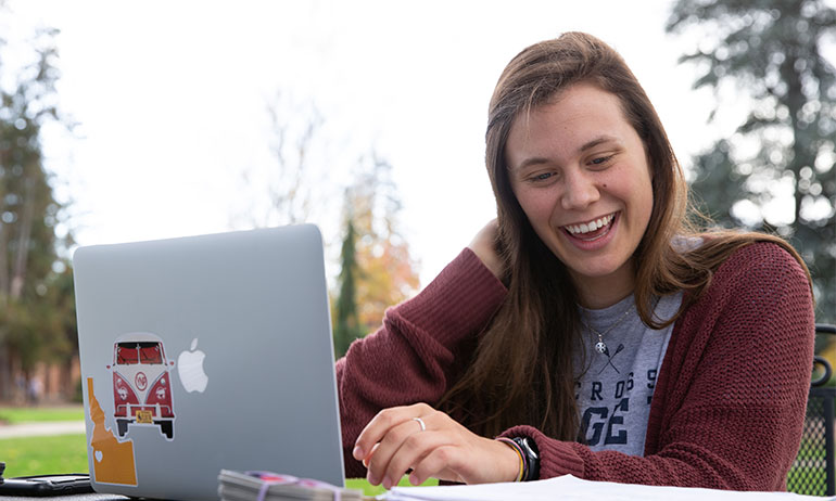 Student working on laptop